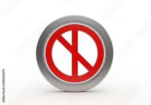 No parking sign with metallic border and red background