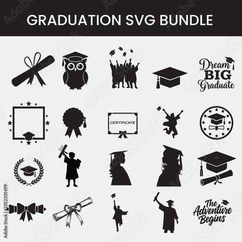 University and High School Graduation Silhouette Set Vector Design Graphic for Senior Party Décor and Greeting Cards.