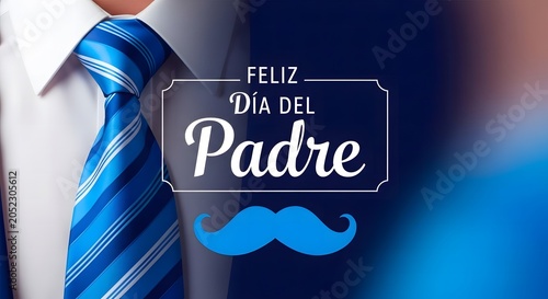 Happy fathers day greeting card with blue tie and mustache feliz dia del padre