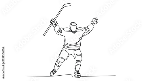 Photography One continuous line illustration of an ice hockey , isolated on white background