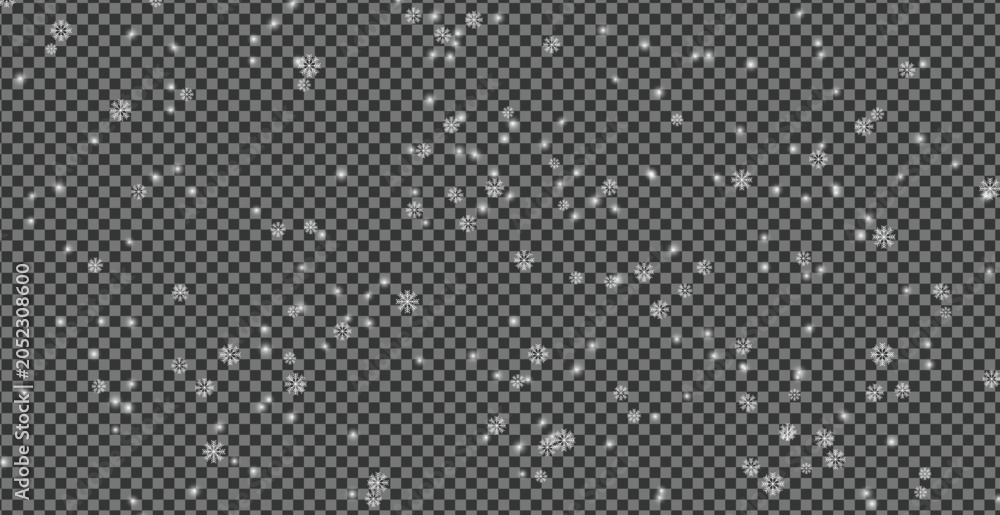 Fototapeta premium Falling snowflakes overlay, winter snow particles on transparent background