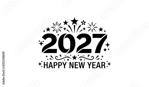 Modern 2027 Happy New Year typography logo vector with creative numeral design