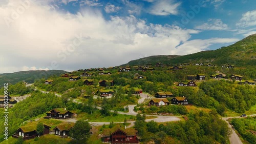 Aerial Panorama of a Norwegian Mountain Village