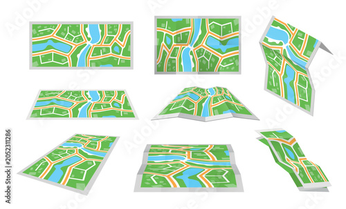City map booklets in both unfolded and folded formats, showing roads, rivers and places to explore.