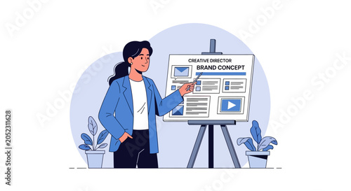 Creative Director Reviewing Branding Concepts in a Modern Office Setting