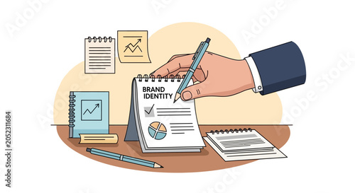 Hand Organising Brand Identity Elements Vector Illustration