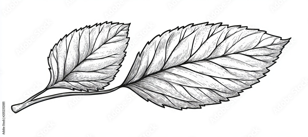 Fototapeta premium Elegant Botanical Line Drawing of a Leafy Branch with Detailed Patterns on a Soft Background Art