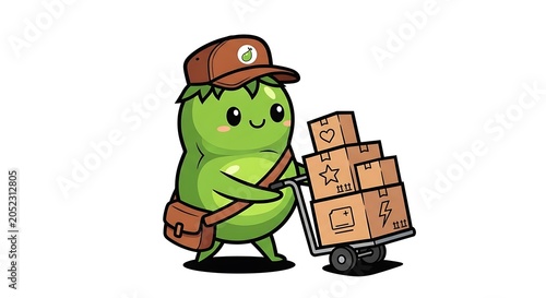 Cartoon character holding money and gift box.