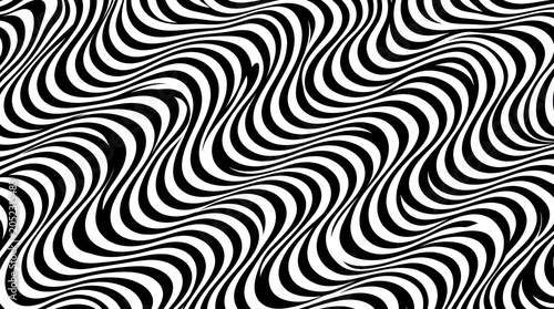 Black and white wavy stripes background with flowing curve pattern