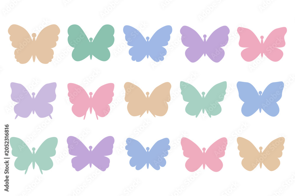 Naklejka premium Pastel Butterfly Silhouettes Set Collection