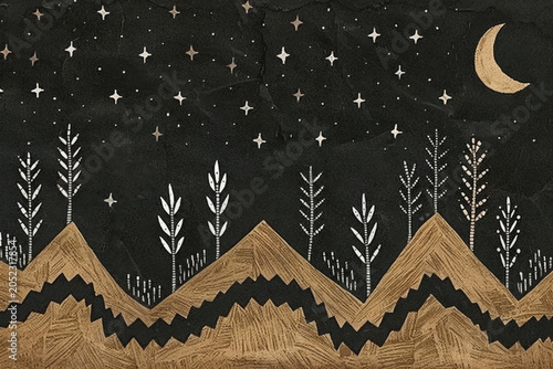 Billede på lærred Western tribal vintage style mojave desert night landscape, minimalist style, surreal and mysterious tone