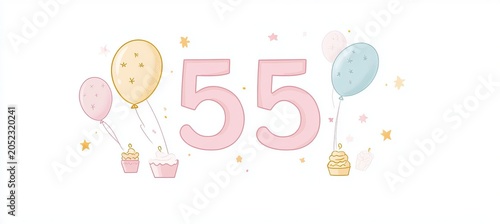 Charming Pastel Balloons and Delightful Cakes Celebrate Fifty Five Year Anniversary in Style