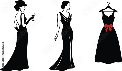 Tableau sur toile Elegant woman silhouette collection featuring classic evening gowns formal cockt