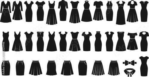Quadro su tela Vector silhouette collection of classic women dresses and skirts featuring vario