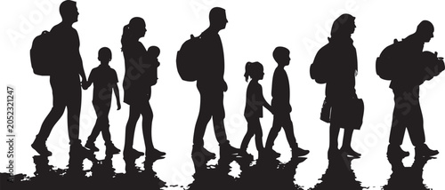Foto Refugees, Silhouette, White Background