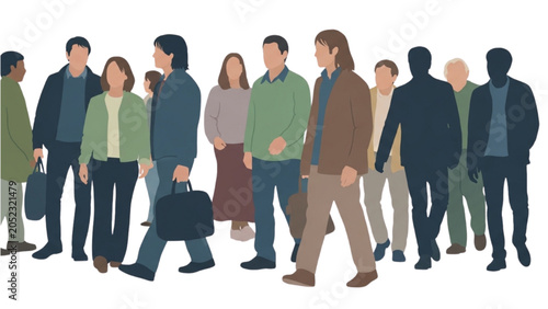 Bild auf Leinwand People walking in a group with various business attire and casual clothes