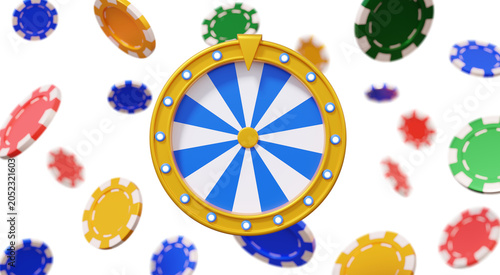 Fotografía fortune spin wheel with poker chips flying cover banner design entertainment isolated on transparent background spin lucky online poster template game risk luck concept