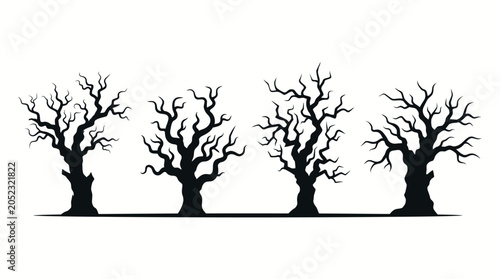 Bild auf Leinwand Set of Spooky Dead Trees Silhouettes on White Background
