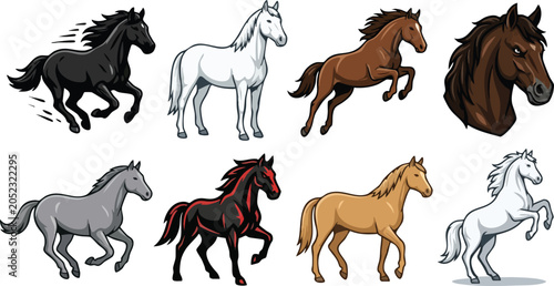Bilde på lerret Collection of Adult Horse Characters in Different Colors and Dynamic Poses Vecto