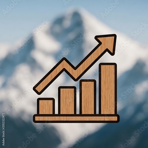 Wooden bar graph icon with an upward trend arrow on a blurred background. This marketing graphic is suitable for business growth blogs, financial web design, and training presentations.