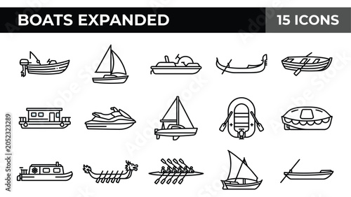 Quadro su tela Collection of Diverse Boat Icons: Nautical Transportation and Watercraft Symbols
