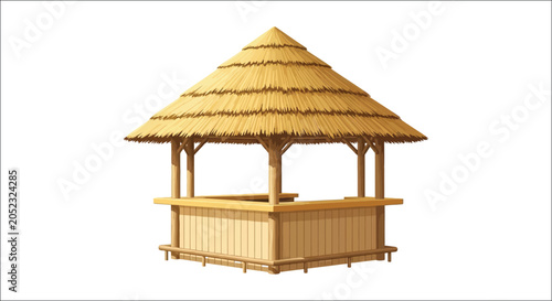 Bild auf Leinwand Thatched roof tiki hut with wooden supports vector illustration