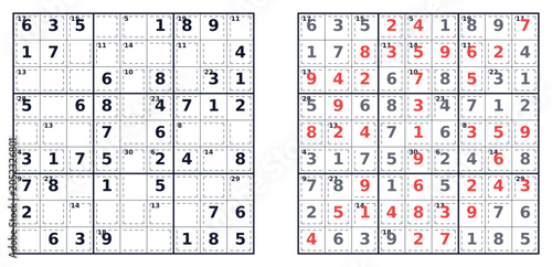 Foto Sudoku puzzle example with completed and incomplete grids