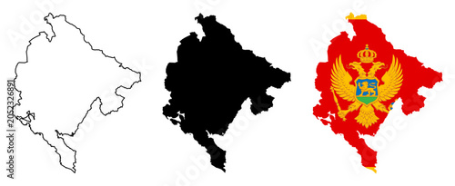 Foto Montenegro Map with National Flag, Country Outline, and Territorial Border Silho