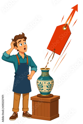 Cartoon vector illustration of a girl and woman holding a pot of money in a business office shopping theme