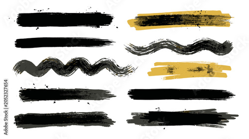 Set of bold brush strokes and wavy painted lines