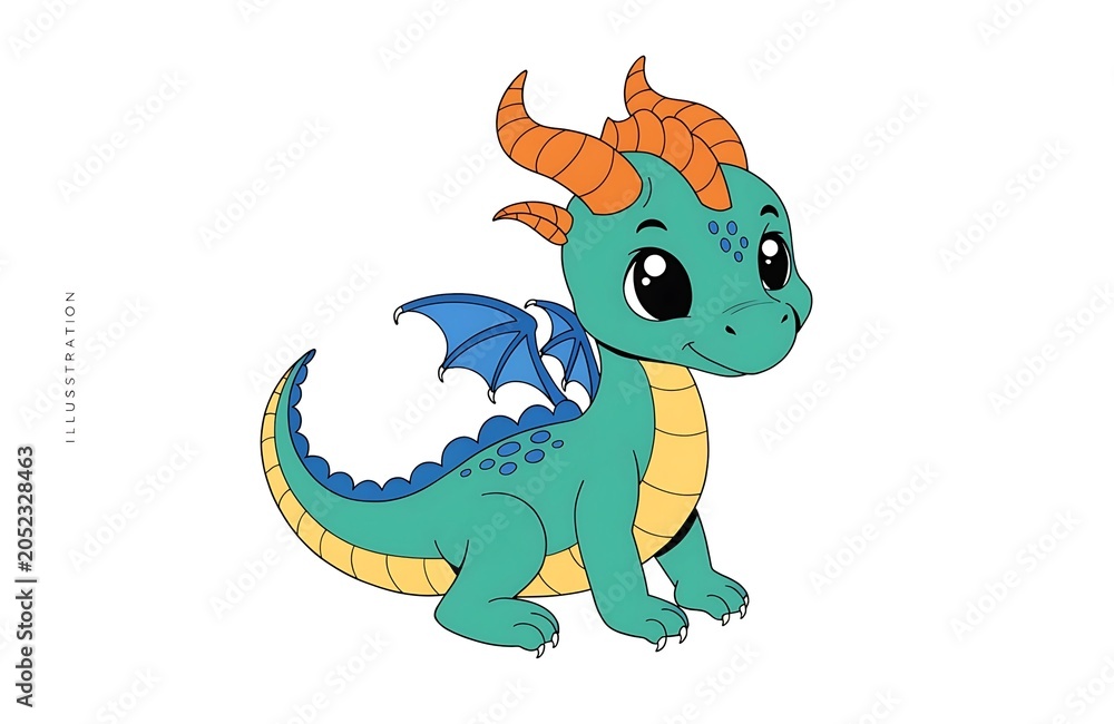 Fototapeta premium Cute cartoon baby dragon illustration