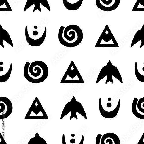 seamless vector pattern with abstract hand drawn tribal elements