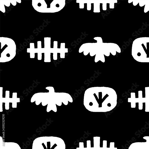 seamless vector pattern with abstract hand drawn tribal elements