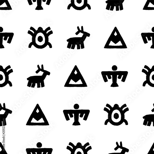 seamless vector pattern with abstract hand drawn tribal elements