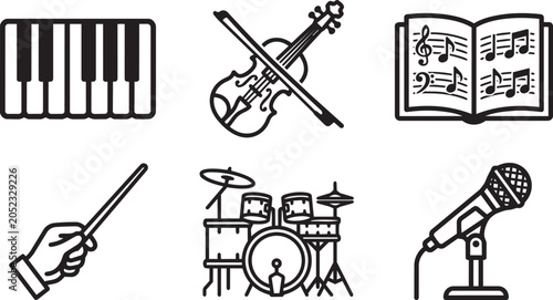 Obraz na płótnie Music Education and Musical Instruments Icon Set.