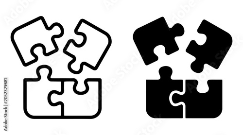 Konstfotografi Puzzle Connection Icons – Teamwork and Problem Solving Vector Set