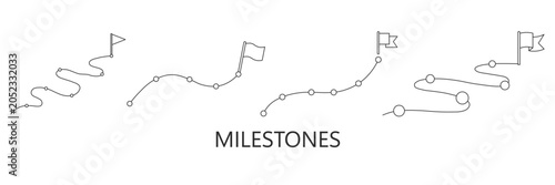 Milestones concept with flags and dots on a wavy line