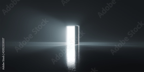 Foto An empty 3d architecture room interior with an open door on the dark wall symbol