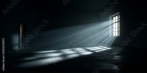 Obraz na płótnie A dynamic digital art illustration of a blue light at the end of a dark tunnel,