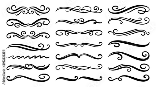 Hand drawn ornamental divider collection with calligraphic swirls