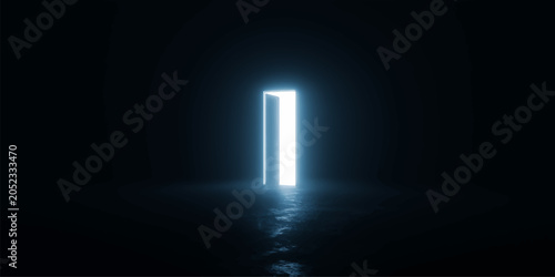 Foto An open door to the bright light creates a stunning 3D illustration where a nigh