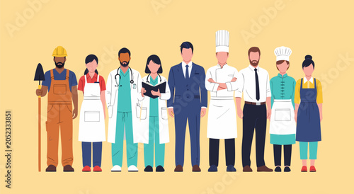 Canvas-taulu Diverse group of professional workers standing together vector illustration show