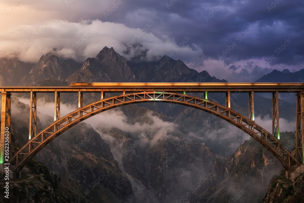 Obraz premium Chenab Railway Bridge – Engineering Marvel Of India 