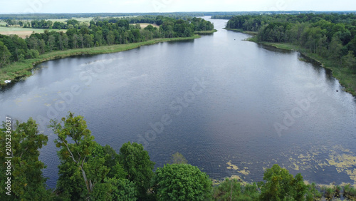 Lake Szymbarskie in summer from a drone