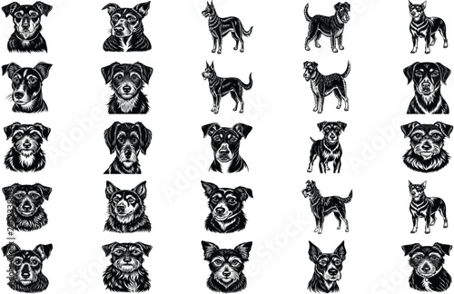 vector, isolated black silhouette of a dog, collection