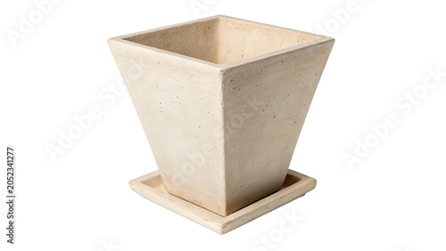 Foto Empty minimalist square white ceramic flower pot with a saucer isolated on trans