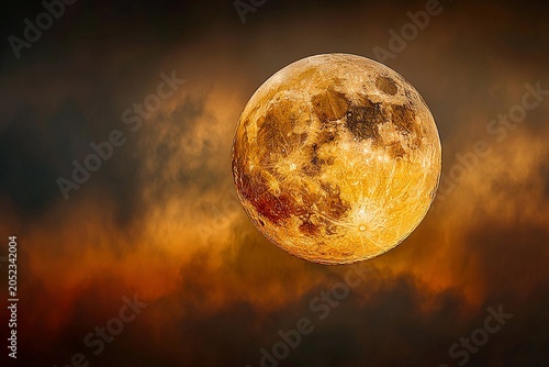Golden Moon Rises Above the Fog in a Serene Twilight Landscape Generative AI