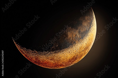 Emerging From the Shadows, a Luminous Crescent Moon Bathes the Night Sky Generative AI