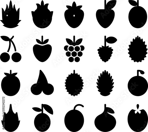 Collection of black fruit icons
