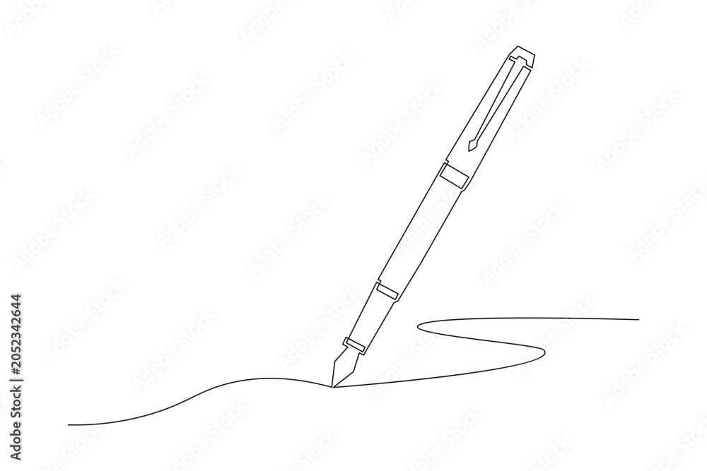 Fototapeta premium Fountain pen one line art writing signature vector illustrationFountain pen one line art writing signature vector illustration